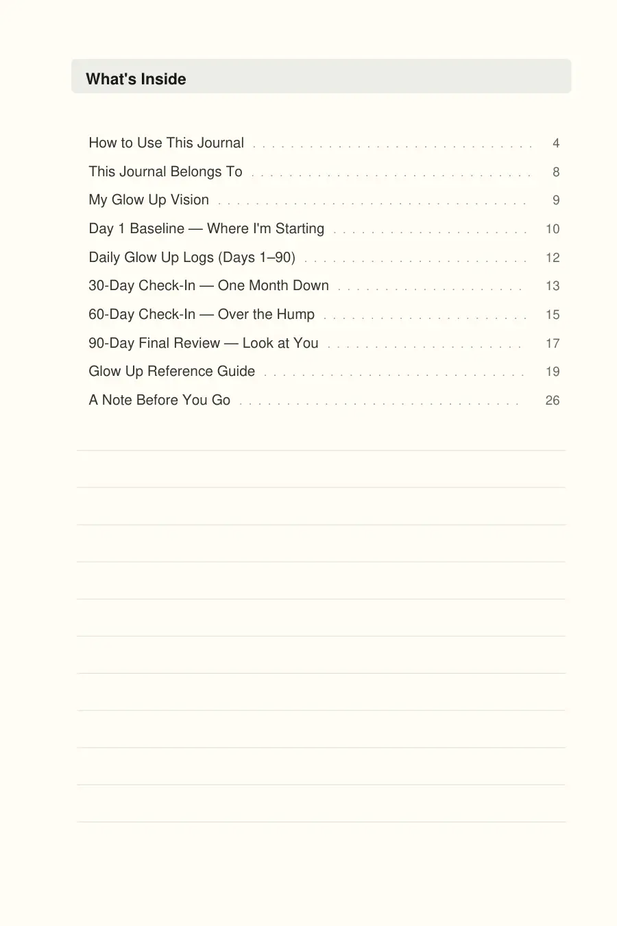 90-Day Glow Up Journal interior page preview — structured journal layout