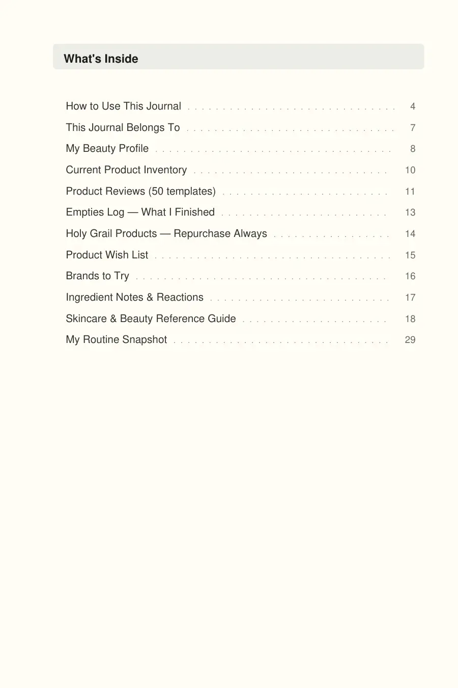 Beauty Product Review Journal interior page preview — structured journal layout