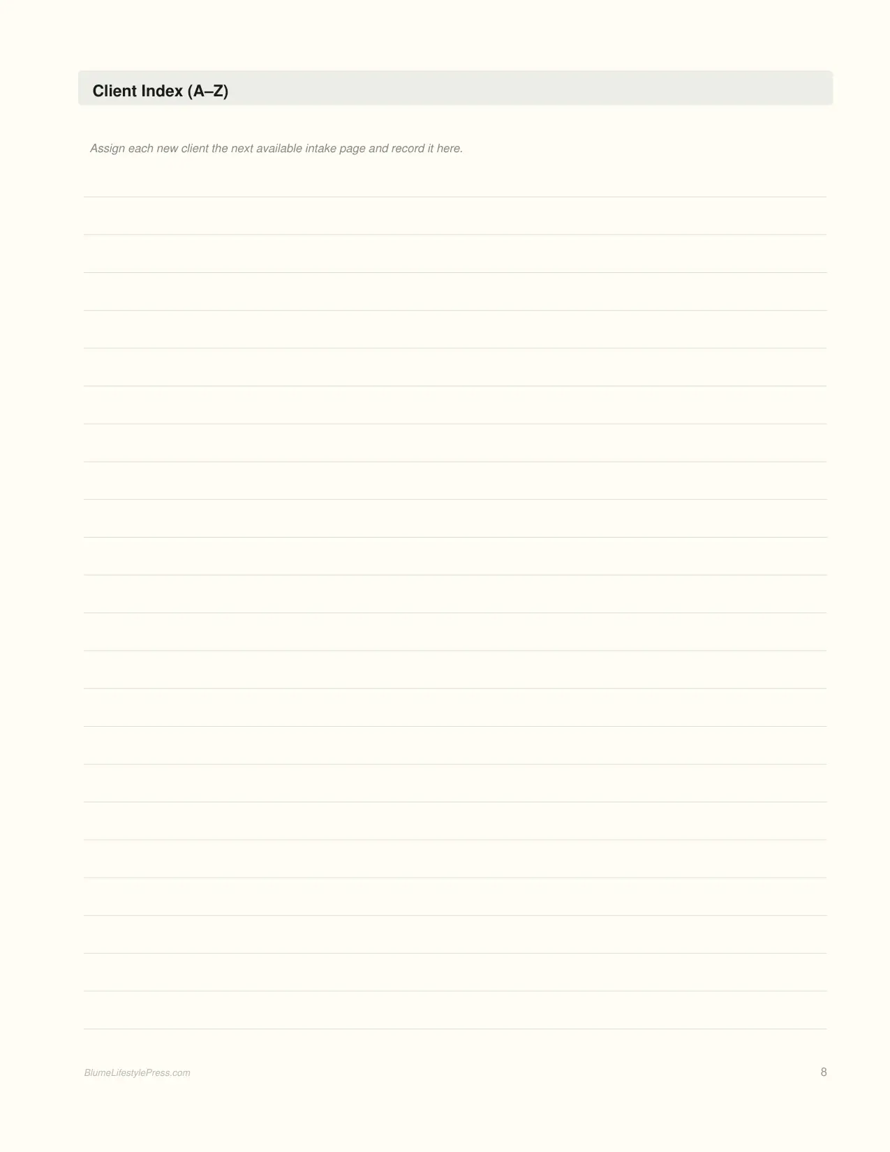 Client Book for Estheticians interior page preview — structured journal layout