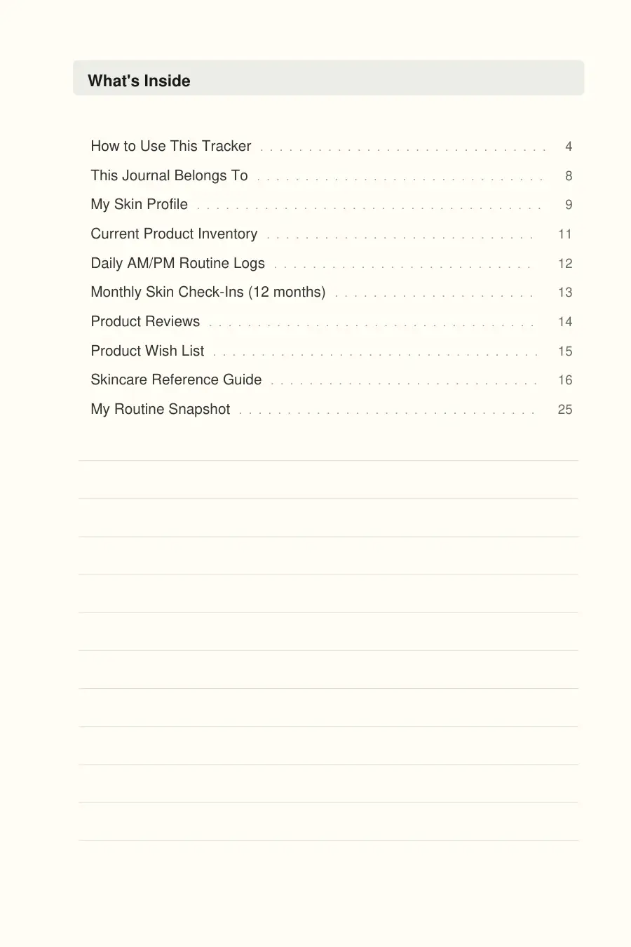 Skincare Routine Tracker interior page preview — structured journal layout