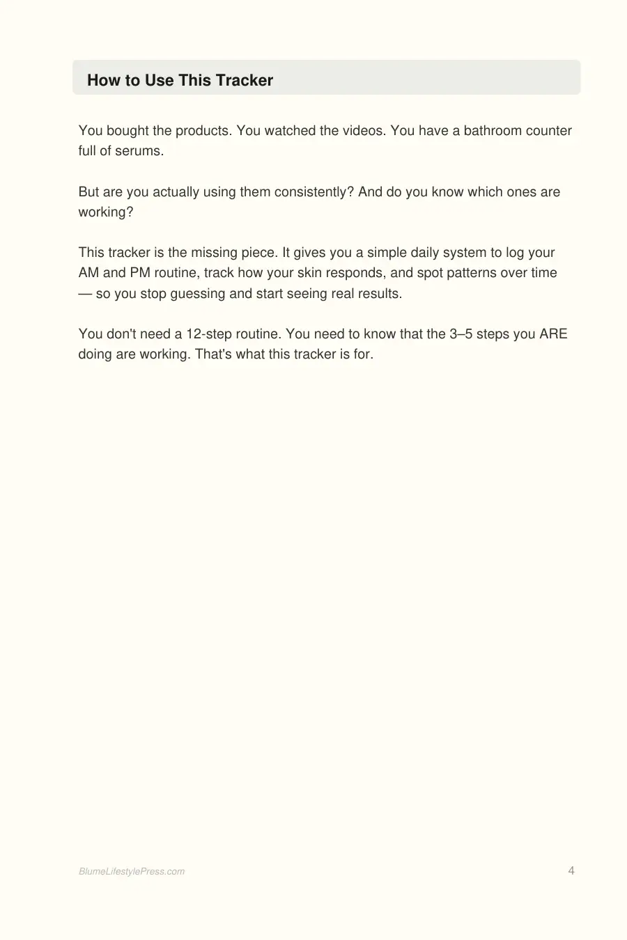 Skincare Routine Tracker interior page preview — structured journal layout