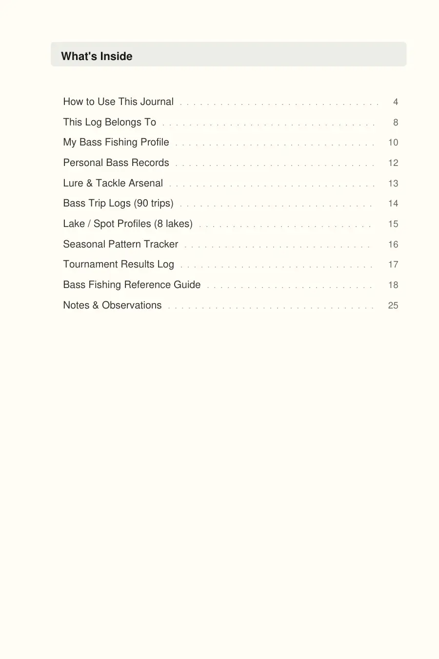 Bass Fishing Journal interior page preview — structured journal layout