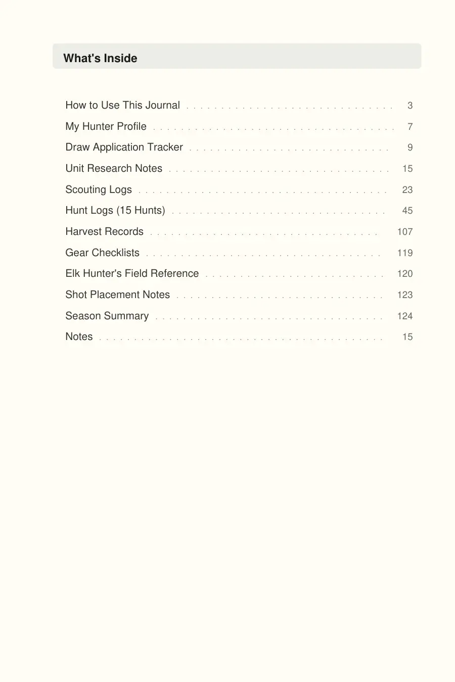 Elk Hunting Journal & Draw Planner interior page preview — structured journal layout