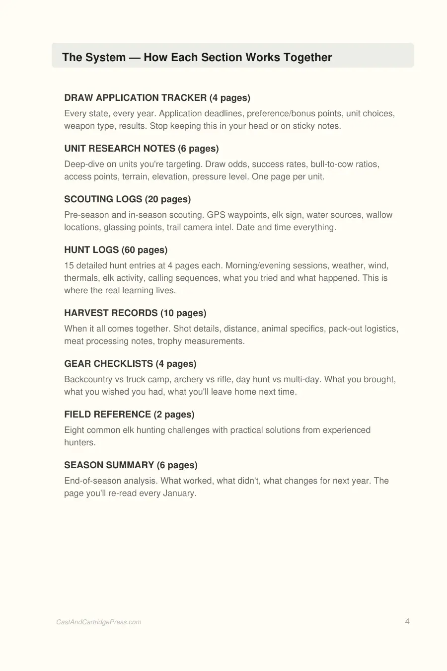 Elk Hunting Journal & Draw Planner interior page preview — structured journal layout