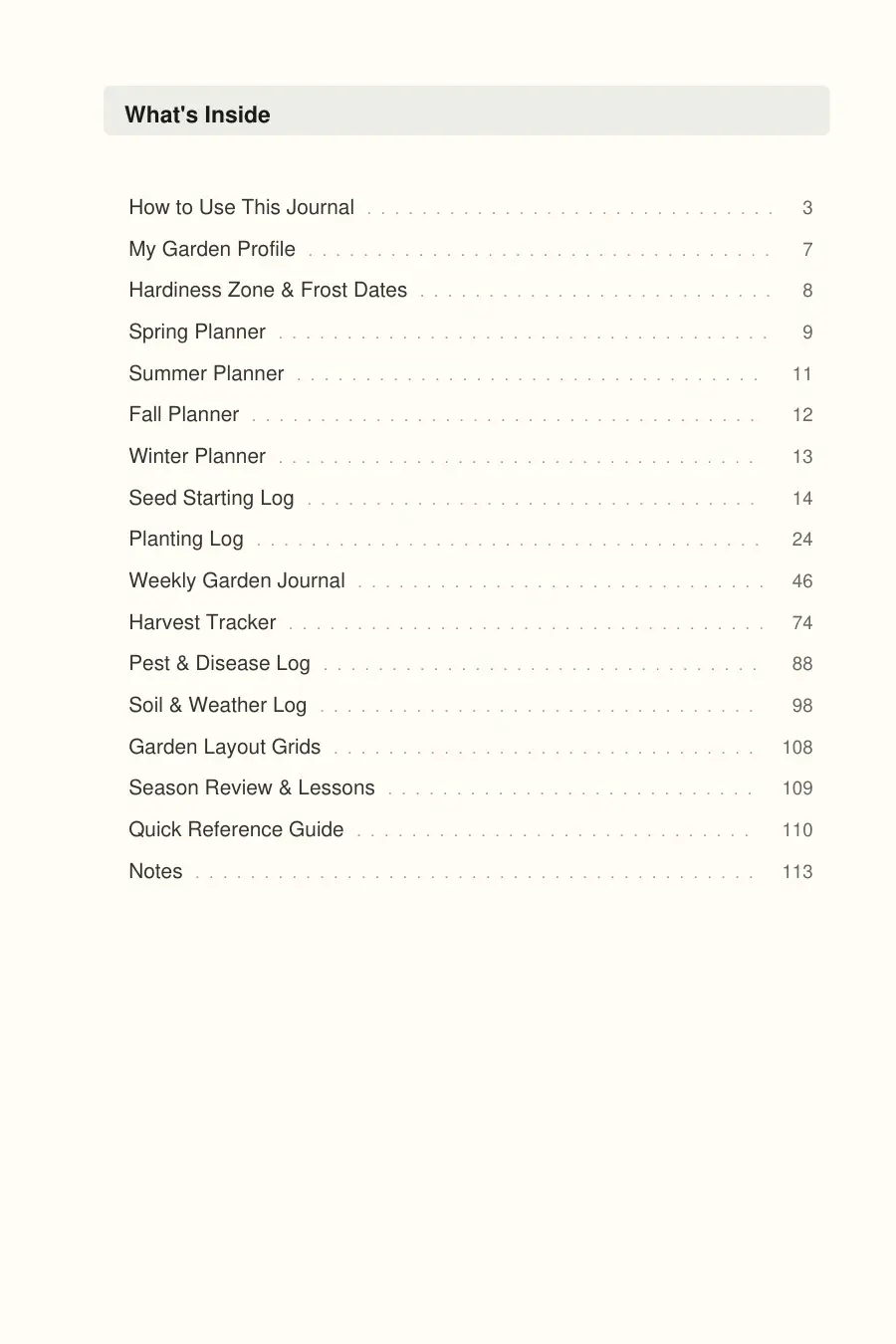 The Gardener's Seasonal Planner & Log interior page preview — structured journal layout