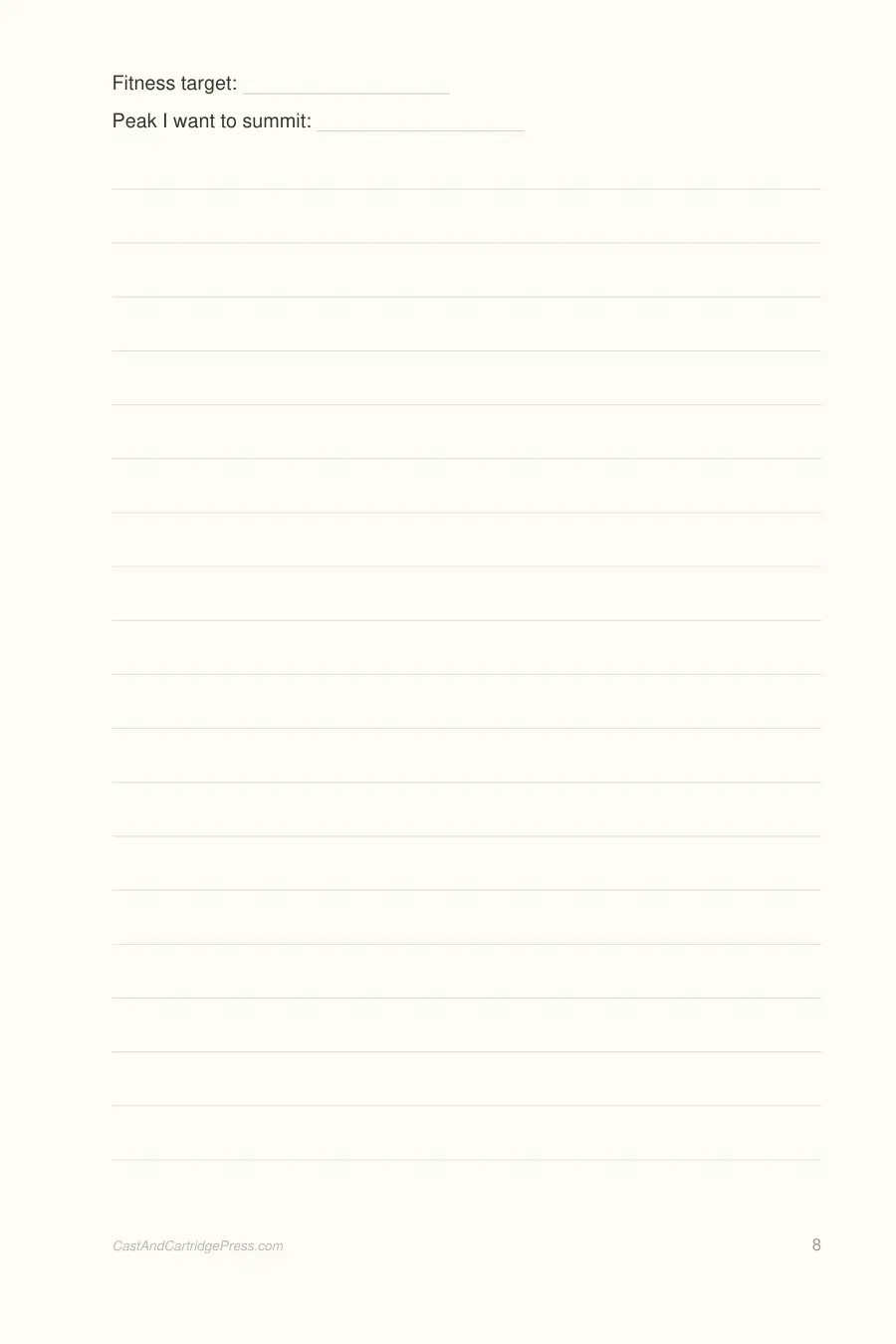 Hiking & Trail Log Book interior page preview — structured journal layout