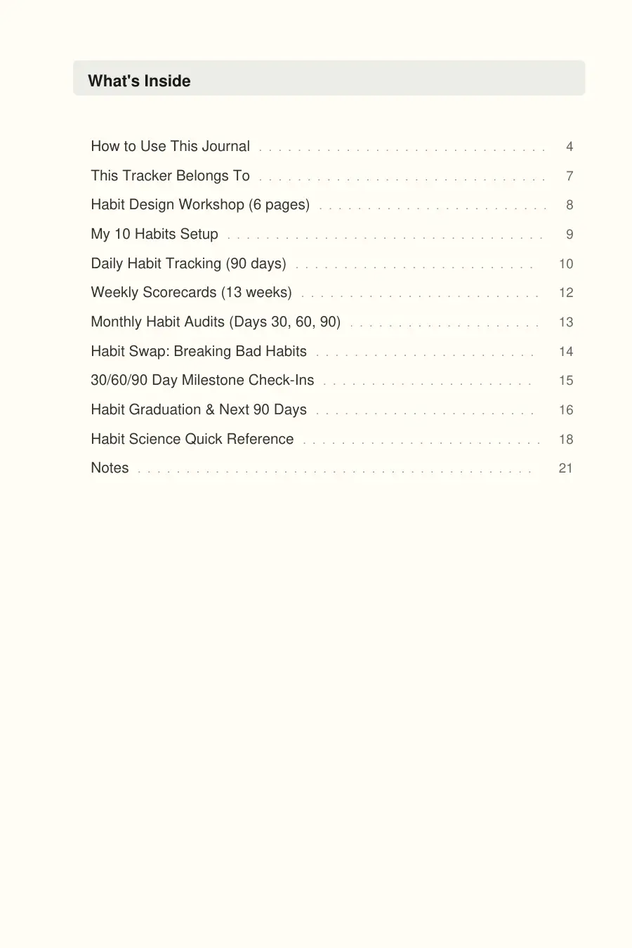90-Day Habit Tracker Journal interior page preview — structured journal layout