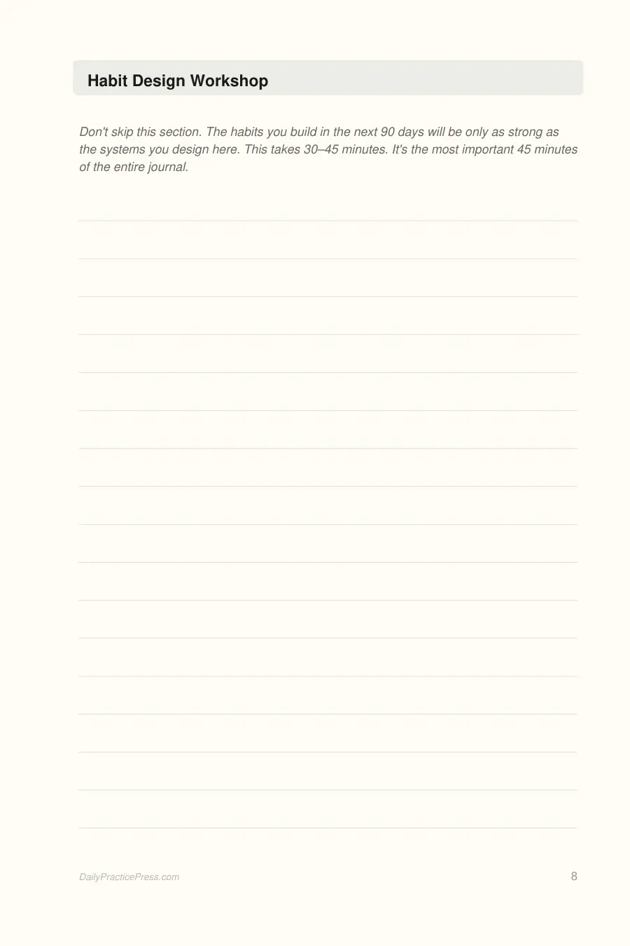 90-Day Habit Tracker Journal interior page preview — structured journal layout