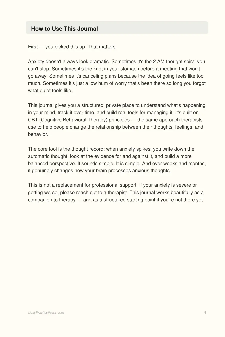 Anxiety Relief & Mental Health Journal interior page preview — structured journal layout