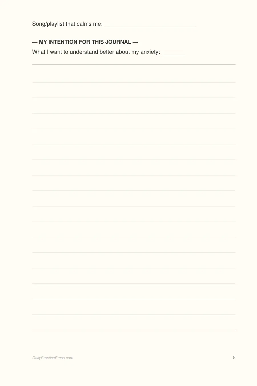 Anxiety Relief & Mental Health Journal interior page preview — structured journal layout