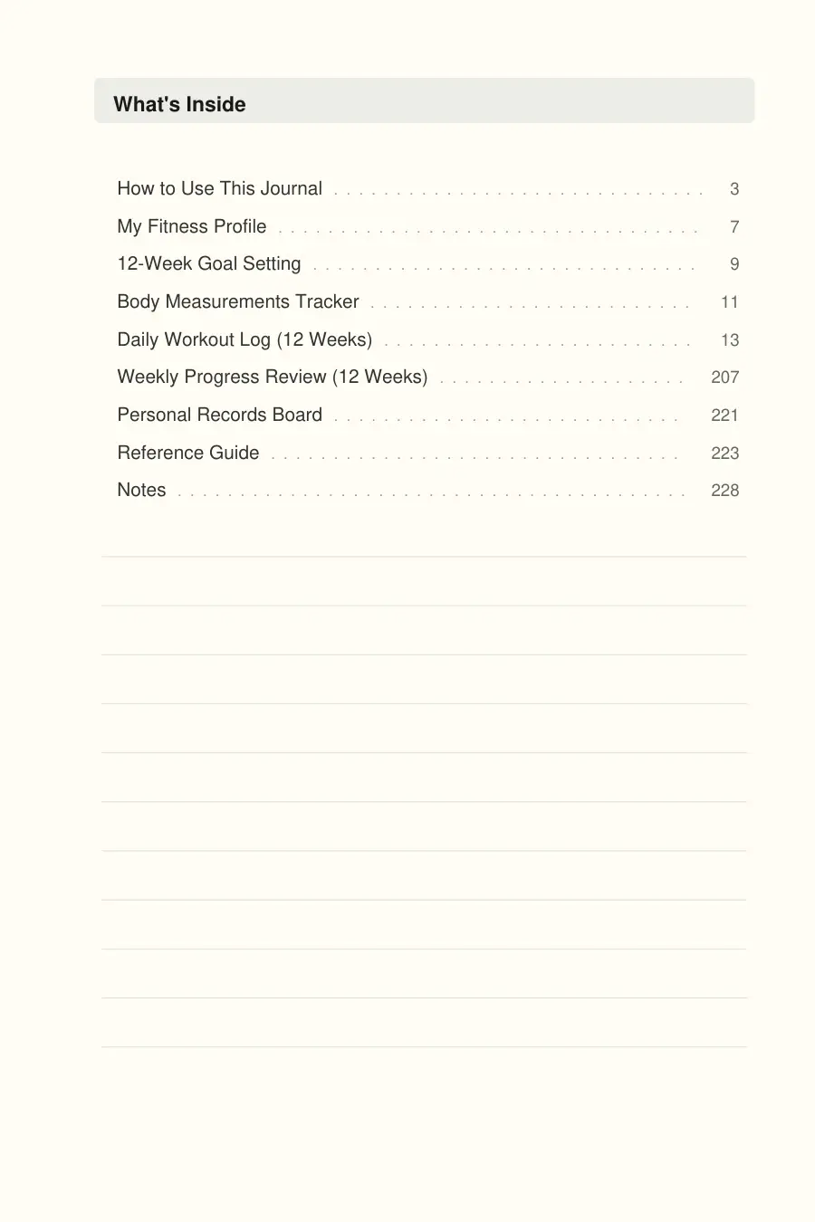 Fitness & Workout Journal interior page preview — structured journal layout