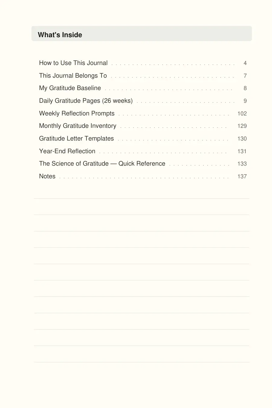 Five-Minute Gratitude Journal interior page preview — structured journal layout