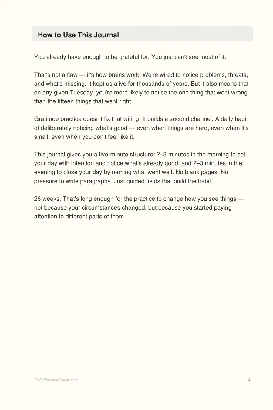 Five-Minute Gratitude Journal interior page preview — structured journal layout