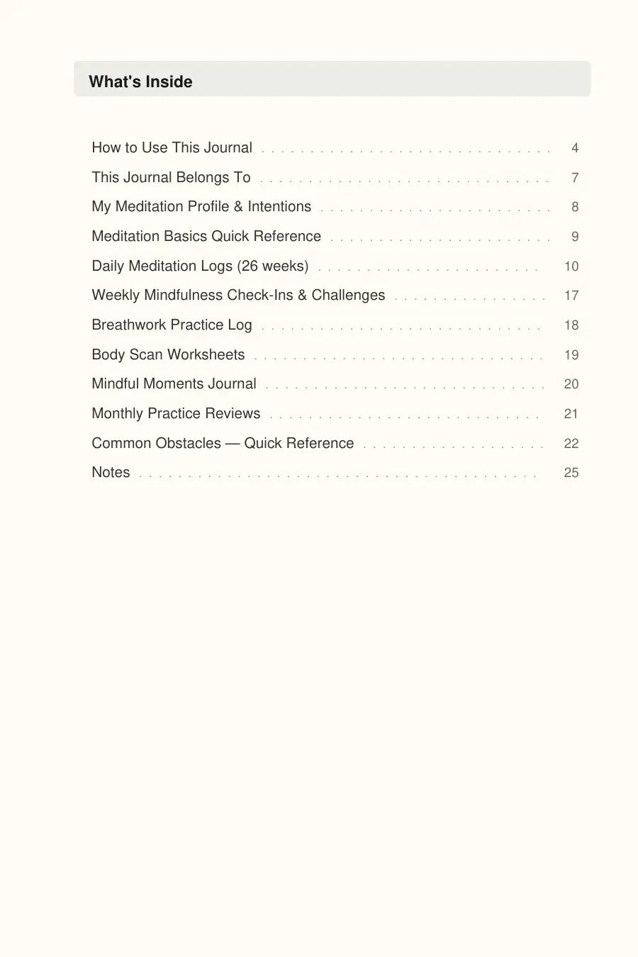 Mindfulness & Meditation Journal interior page preview — structured journal layout