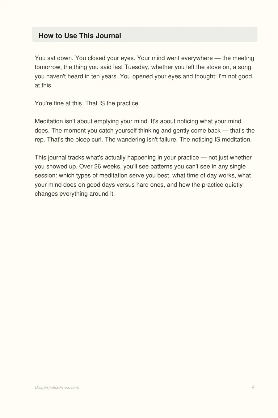 Mindfulness & Meditation Journal interior page preview — structured journal layout