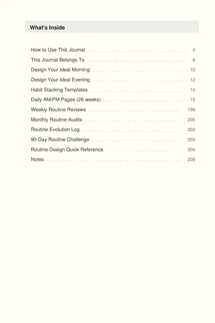 Morning & Evening Routine Journal interior page preview — structured journal layout