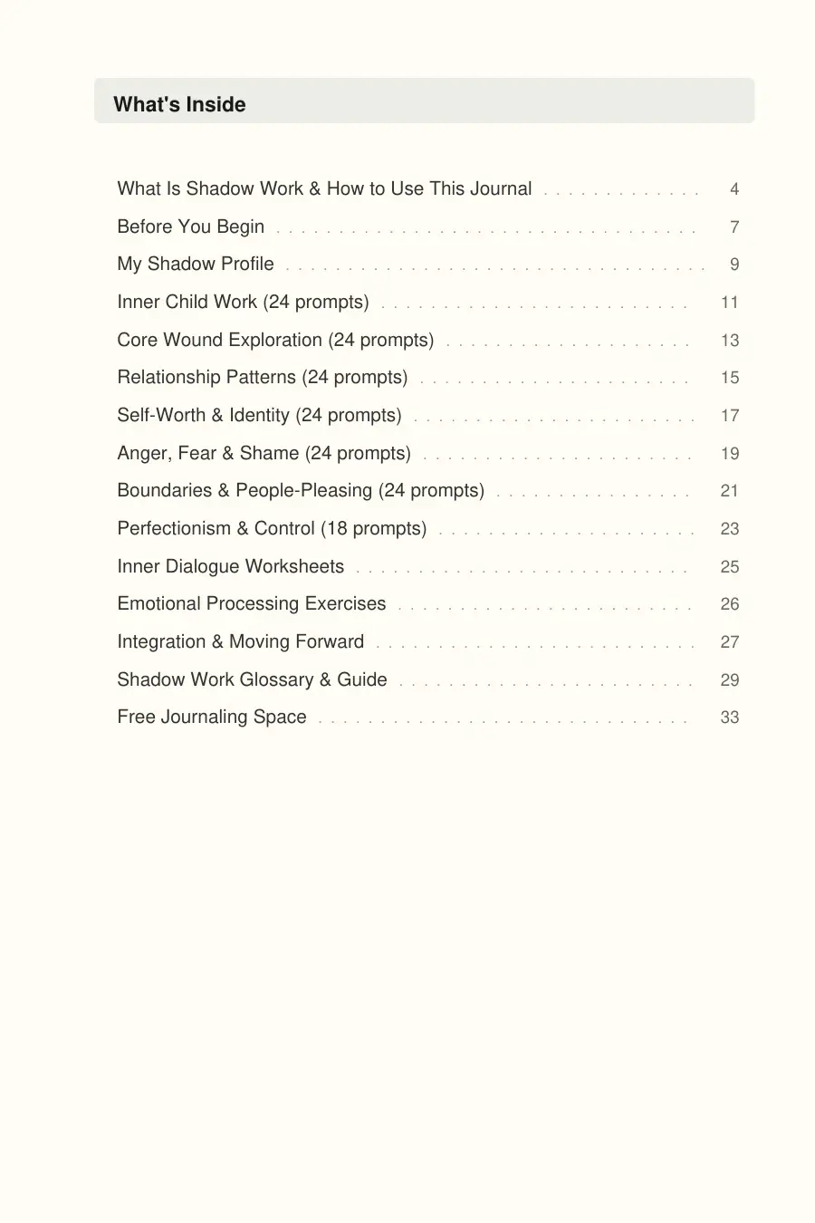 Shadow Work Journal interior page preview — structured journal layout