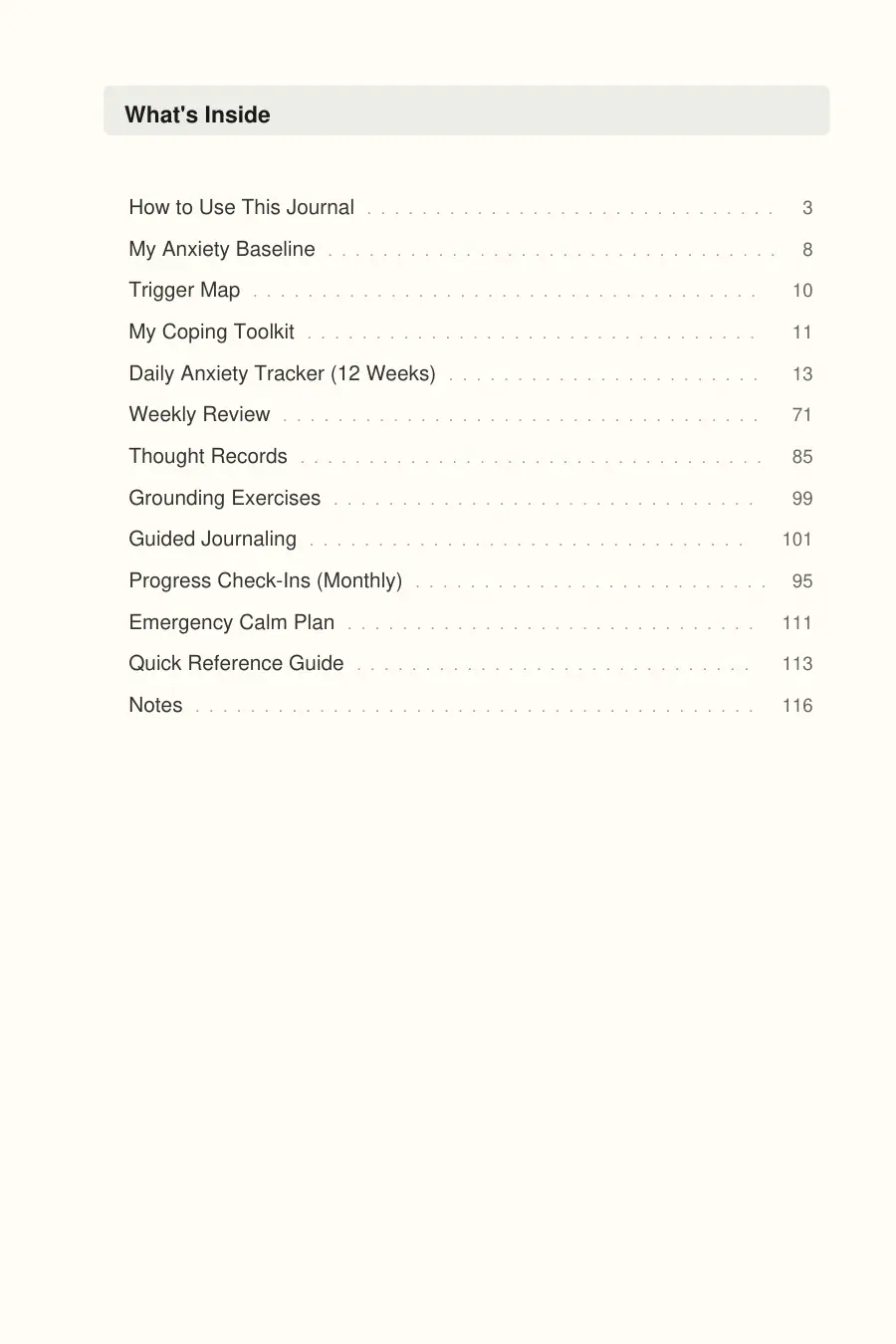 Stress & Anxiety Management Journal interior page preview — structured journal layout
