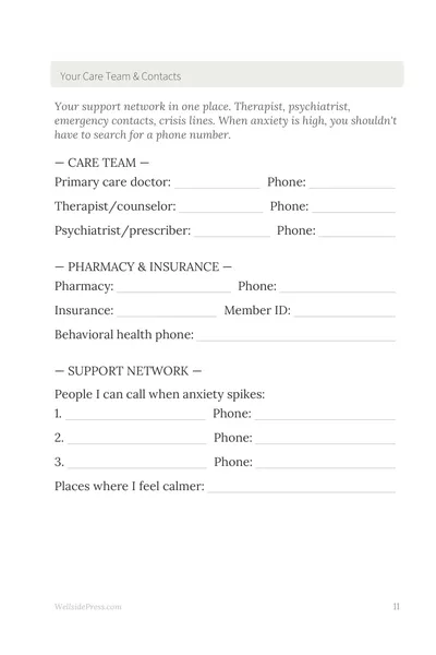 Anxiety & Panic Treatment Companion interior page preview — structured journal layout