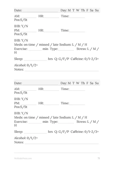 Blood Pressure & Heart Health Journal interior page preview — structured journal layout