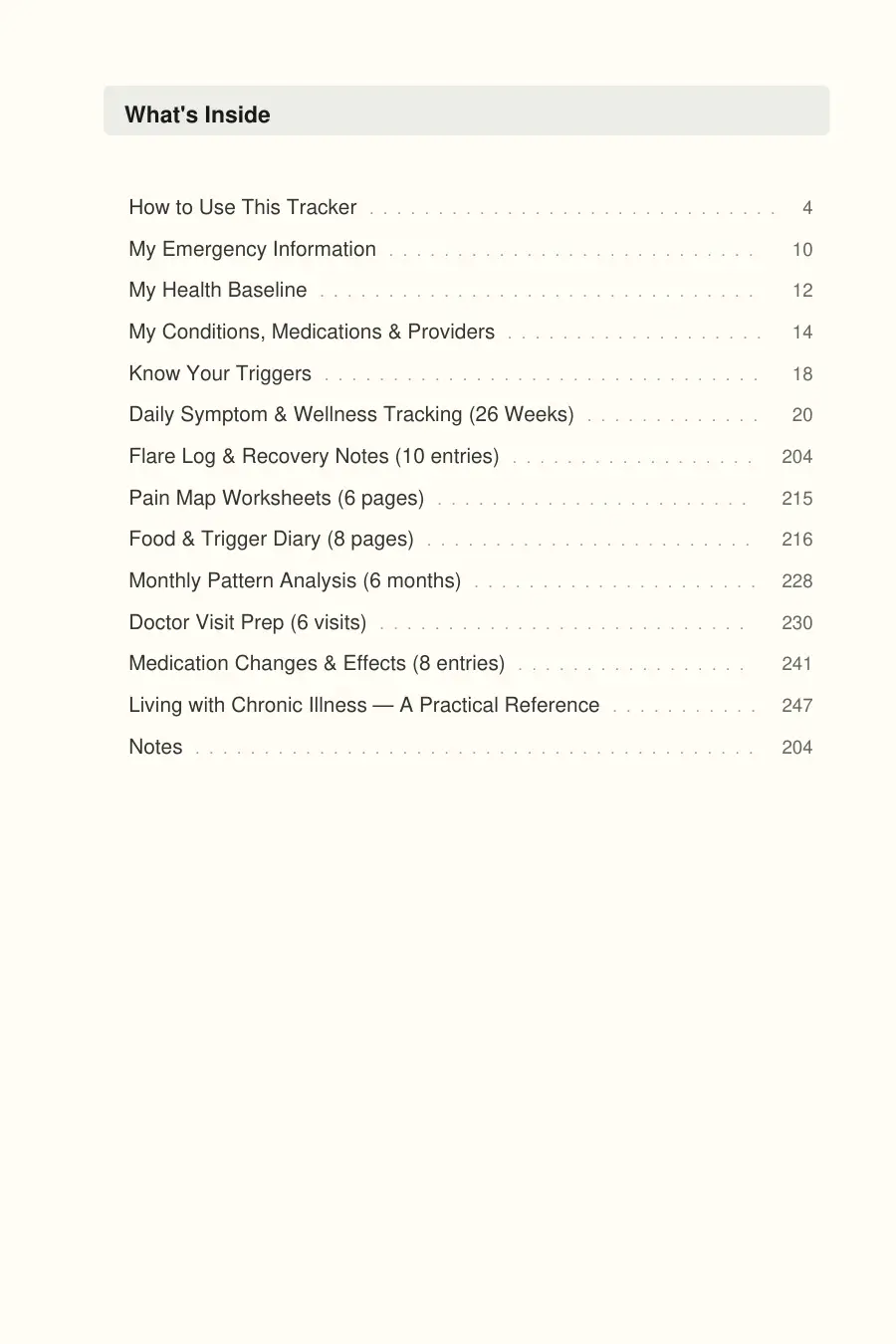 Chronic Illness Daily Tracker interior page preview — structured journal layout