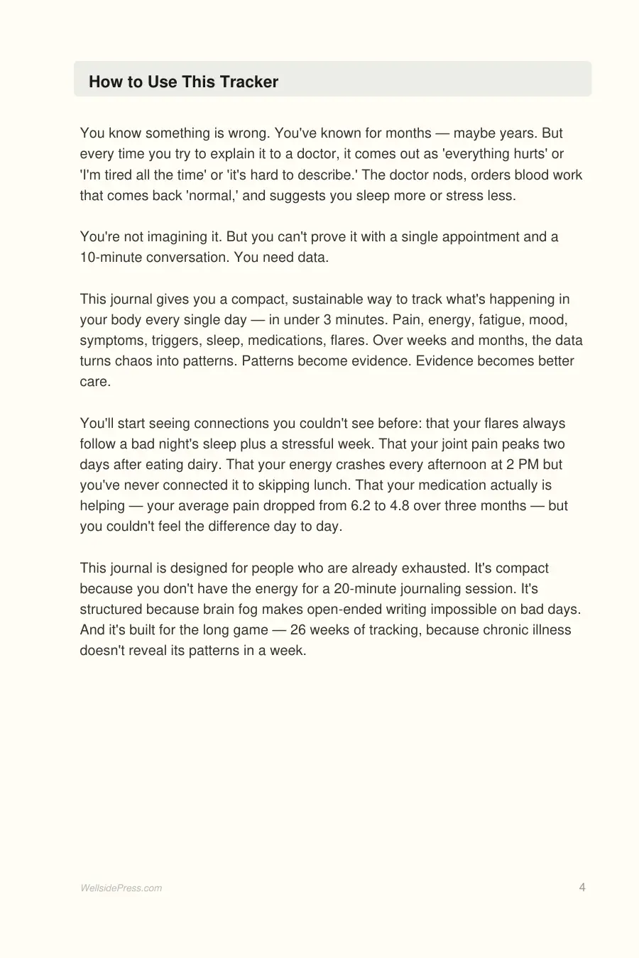 Chronic Illness Daily Tracker interior page preview — structured journal layout