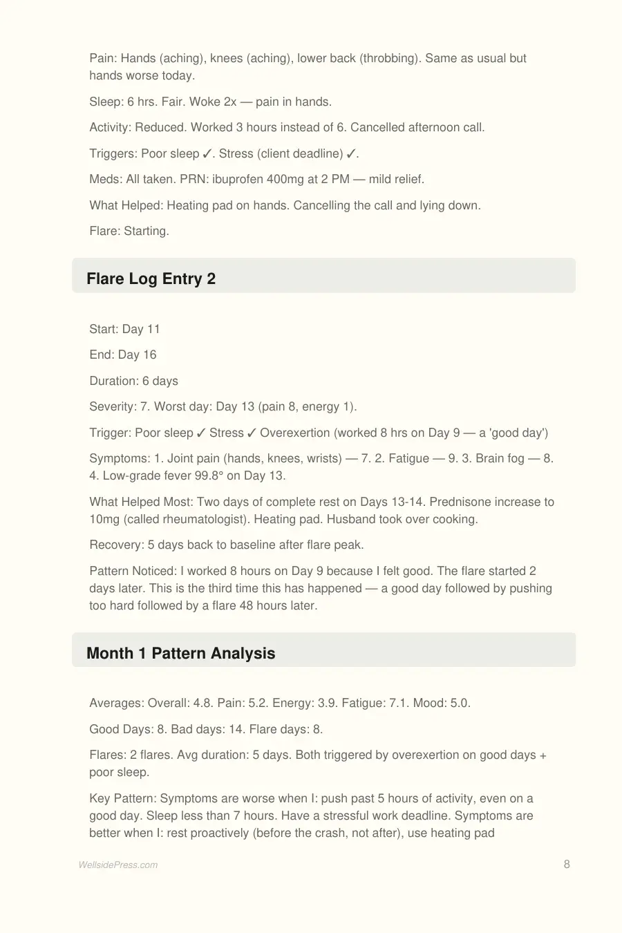 Chronic Illness Daily Tracker interior page preview — structured journal layout