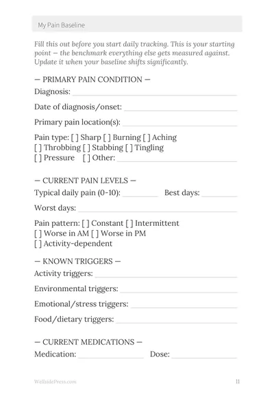 Chronic Pain Management Journal — pain baseline assessment page