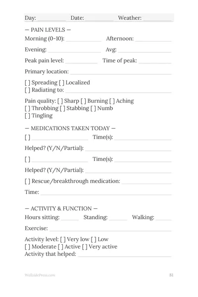 Chronic Pain Management Journal — daily pain levels and sleep tracking