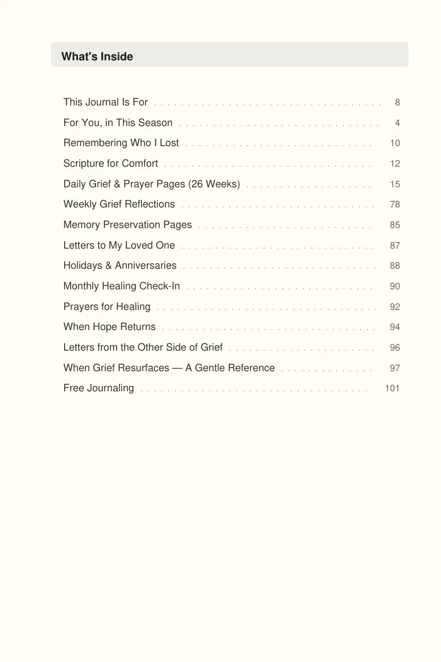 Grief & Healing Prayer Journal interior page preview — structured journal layout