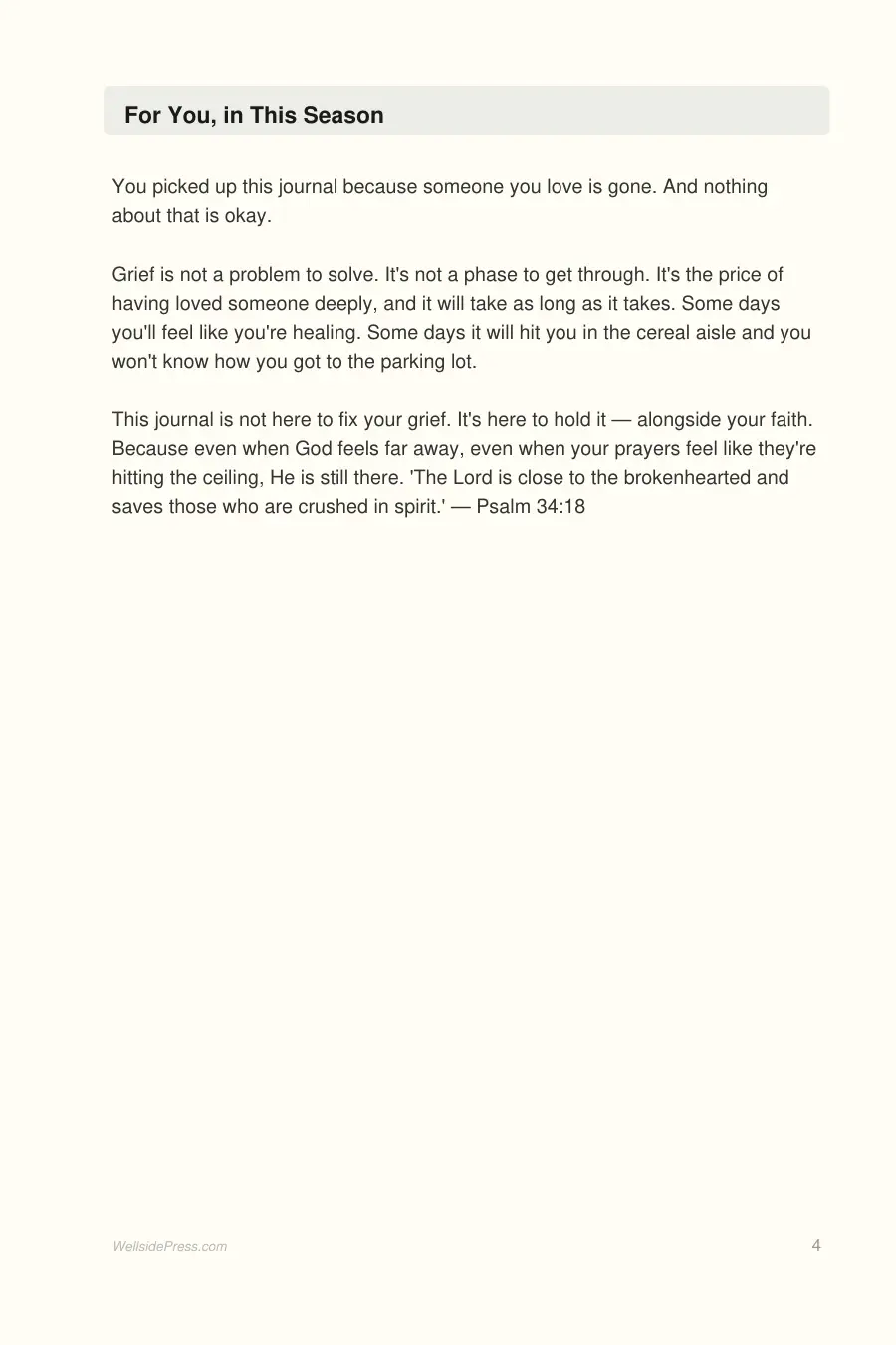 Grief & Healing Prayer Journal interior page preview — structured journal layout