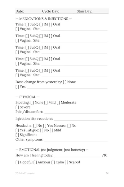 IVF & Fertility Treatment Journal interior page preview — structured journal layout