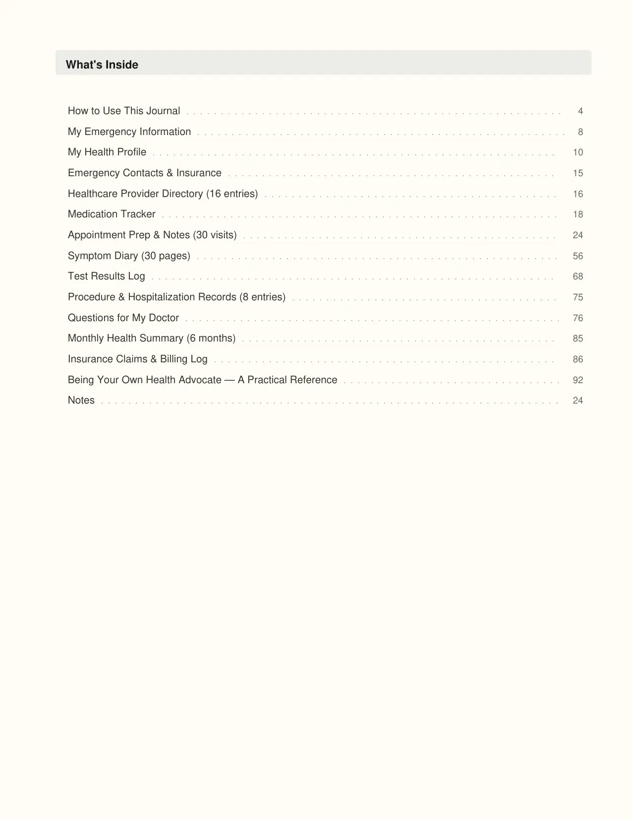 Medical Patient Companion interior page preview — structured journal layout