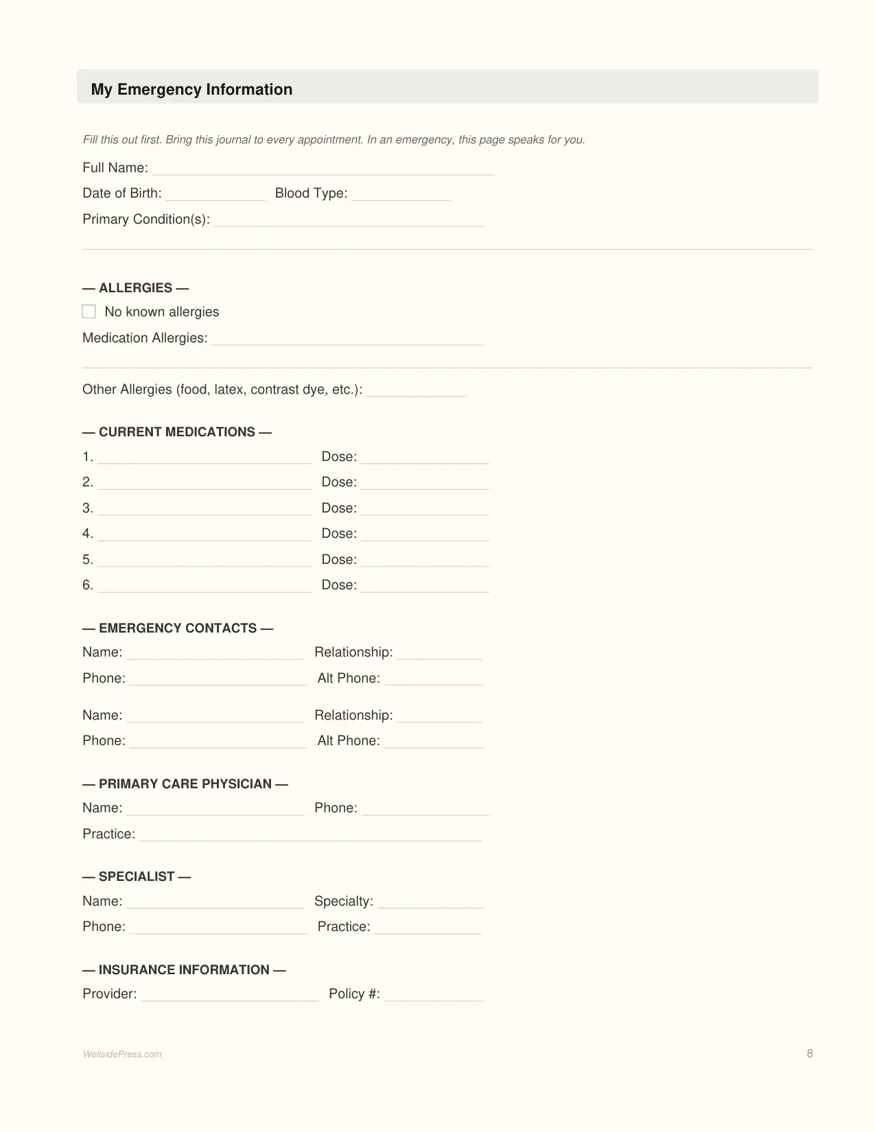 Medical Patient Companion interior page preview — structured journal layout