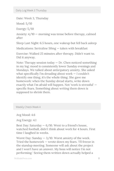 Mental Health & Therapy Companion interior page preview — structured journal layout