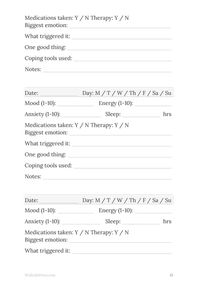 Mental Health & Therapy Companion interior page preview — structured journal layout