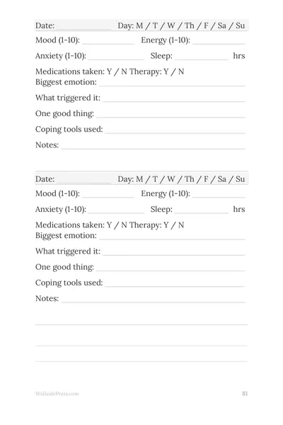 Mental Health & Therapy Companion interior page preview — structured journal layout