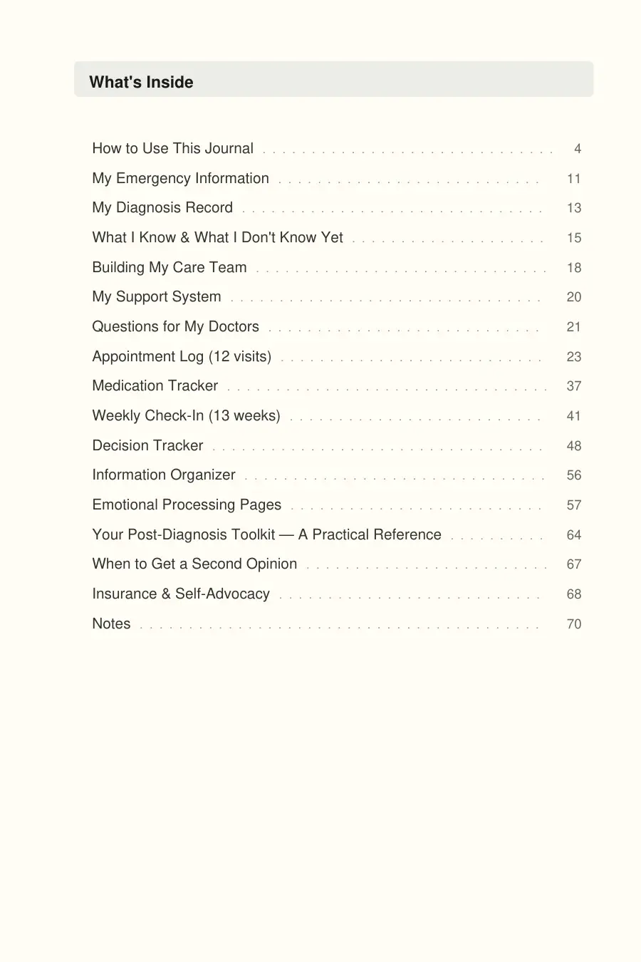 Post-Diagnosis Companion: Your First 90 Days interior page preview — structured journal layout
