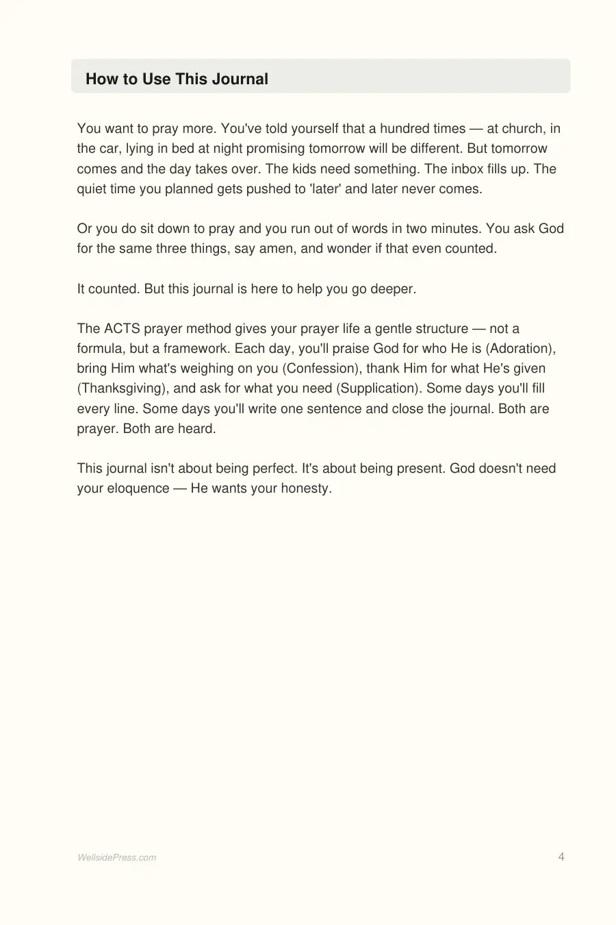 Prayer Journal for Women interior page preview — structured journal layout