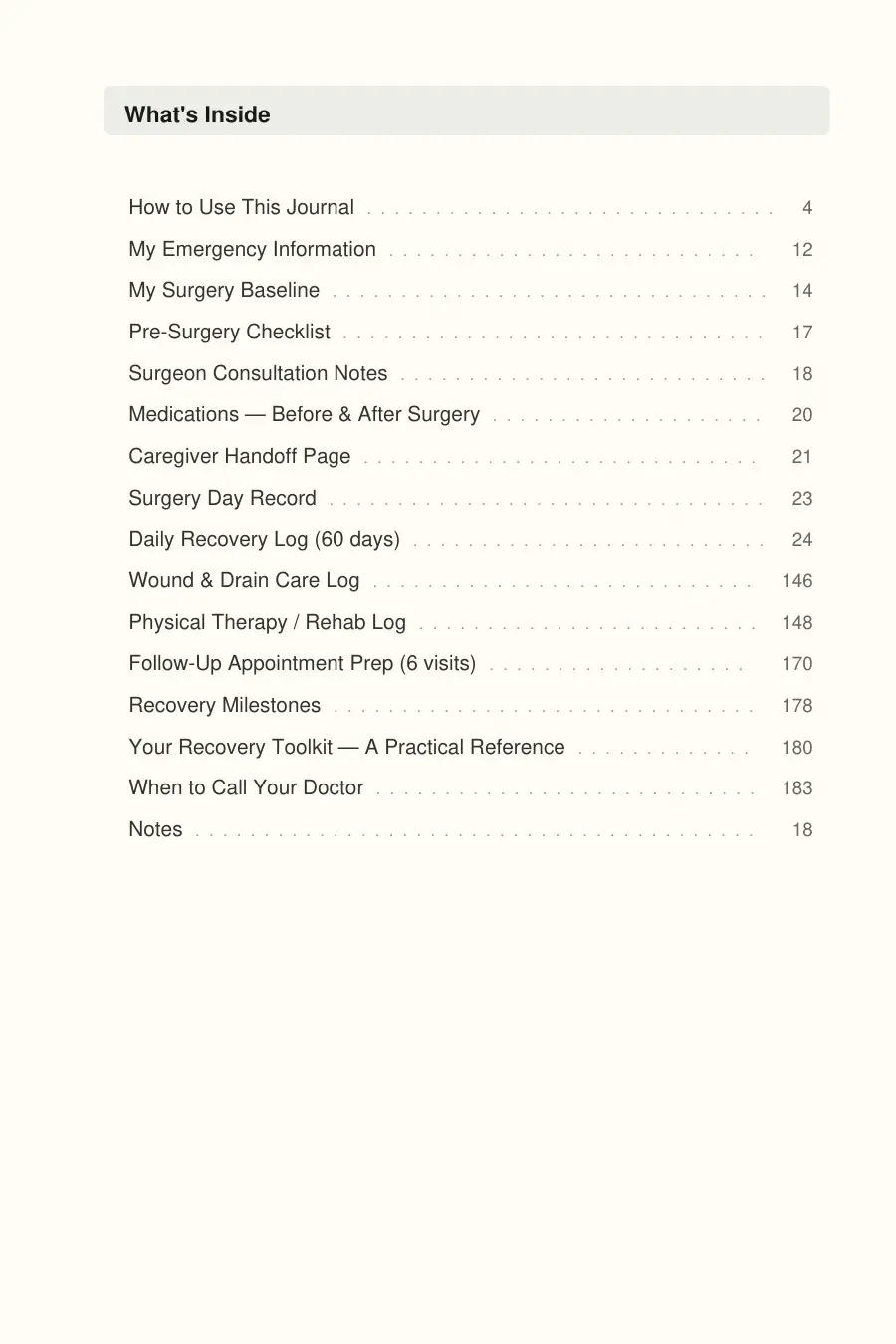 Surgery Prep & Recovery Journal interior page preview — structured journal layout