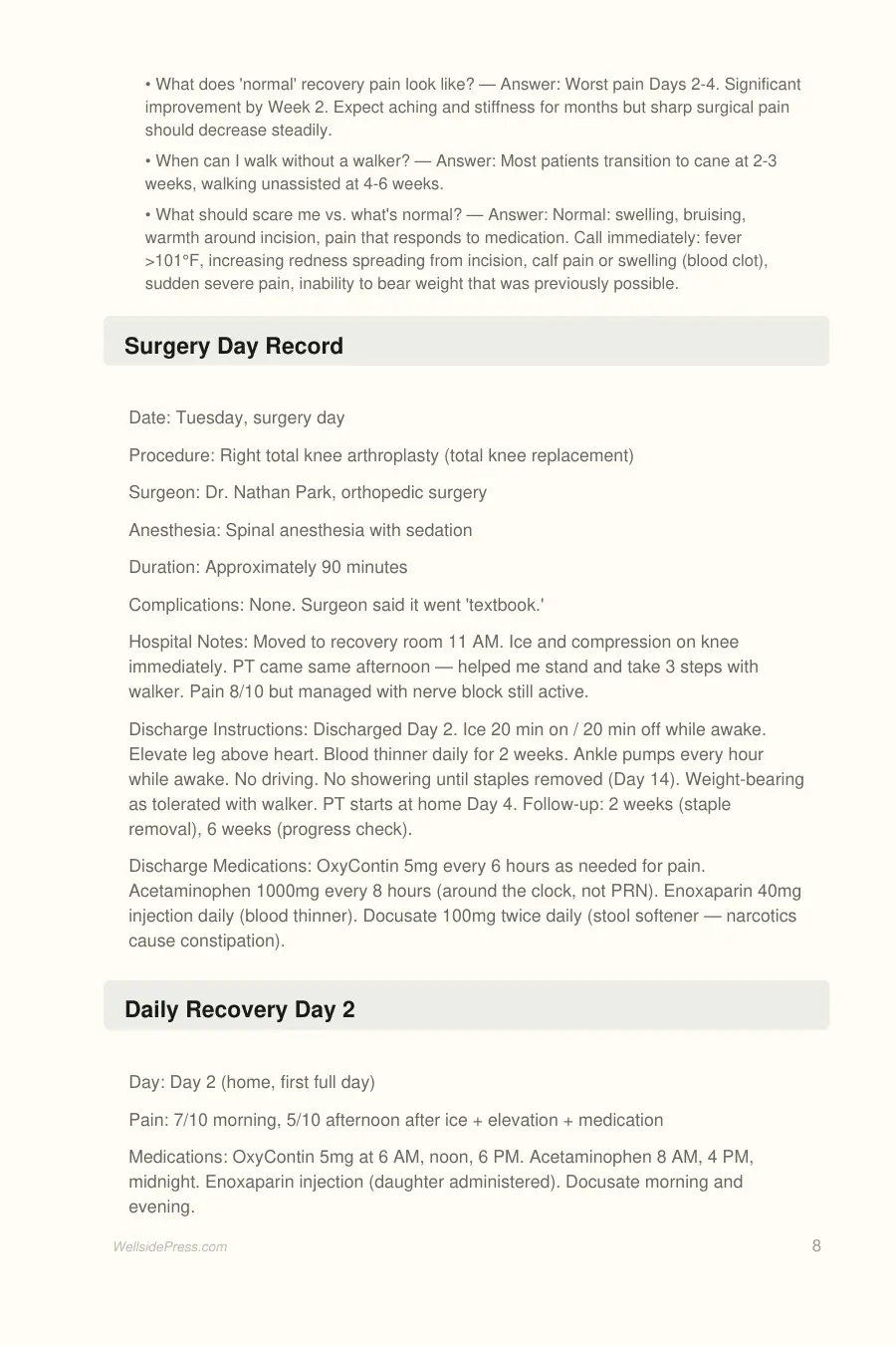 Surgery Prep & Recovery Journal interior page preview — structured journal layout