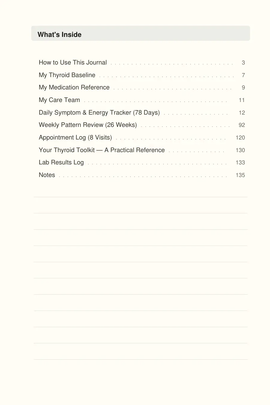 Thyroid & Hashimoto's Treatment Journal interior page preview — structured journal layout